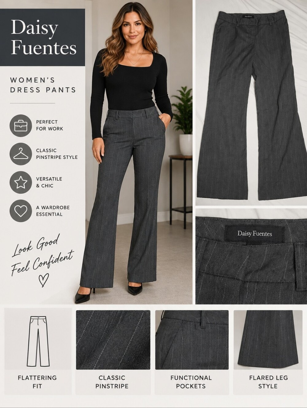 Daisy fuentes women's 6 petite grey pinstripe dress pants #31